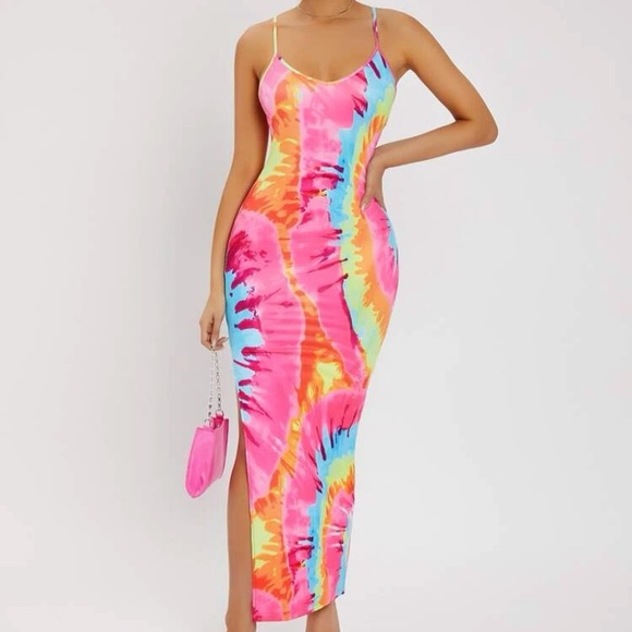 New Inventory 💕Tie Dye Crisscross Backless Split Thigh Dress💕 - Picture 3 of 8